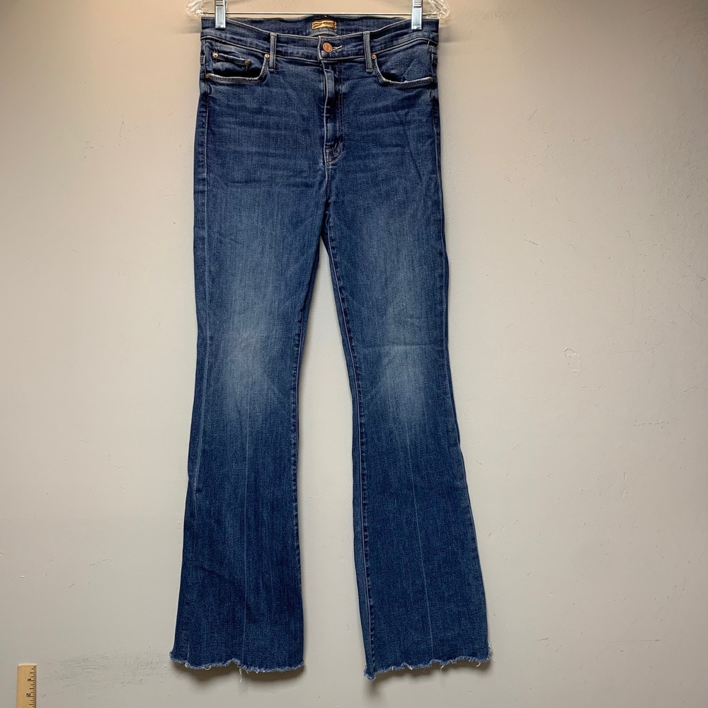 Mother Flare Jeans Women 30 Blue Excellent Raw Hem High Rise Stretch Denim